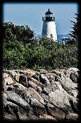 Bird Island Lighthouse Behind Rock Wall - Gritty Look